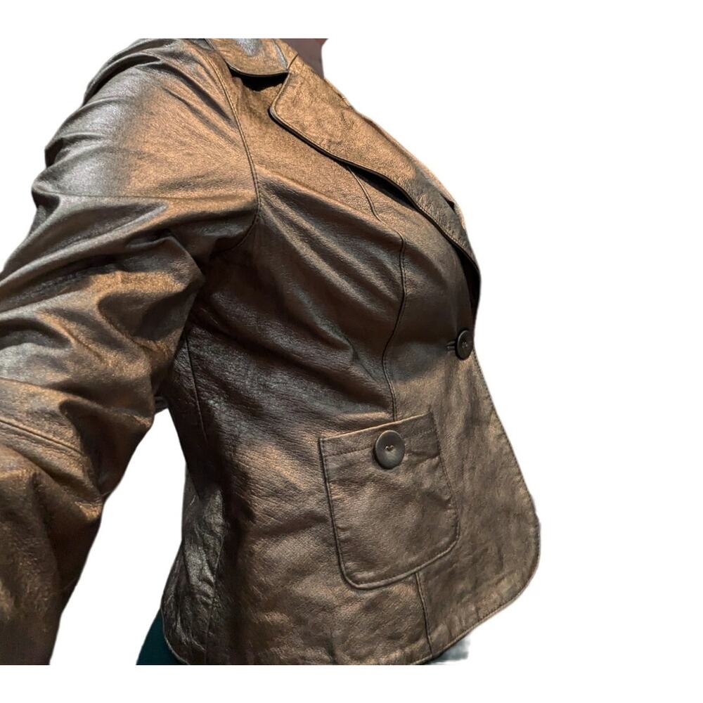 Cabi Leather One Button Size 16 Metallic Gold jacket - Picture 2 of 11